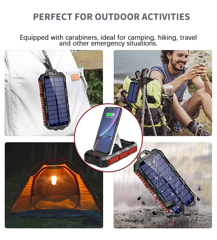 Waterproof Outdoor Solar Power Bank 8000mAh 10000mAh 20000mAh 26800mAh 36000mAh Solar Panel Portable Charger for Camping