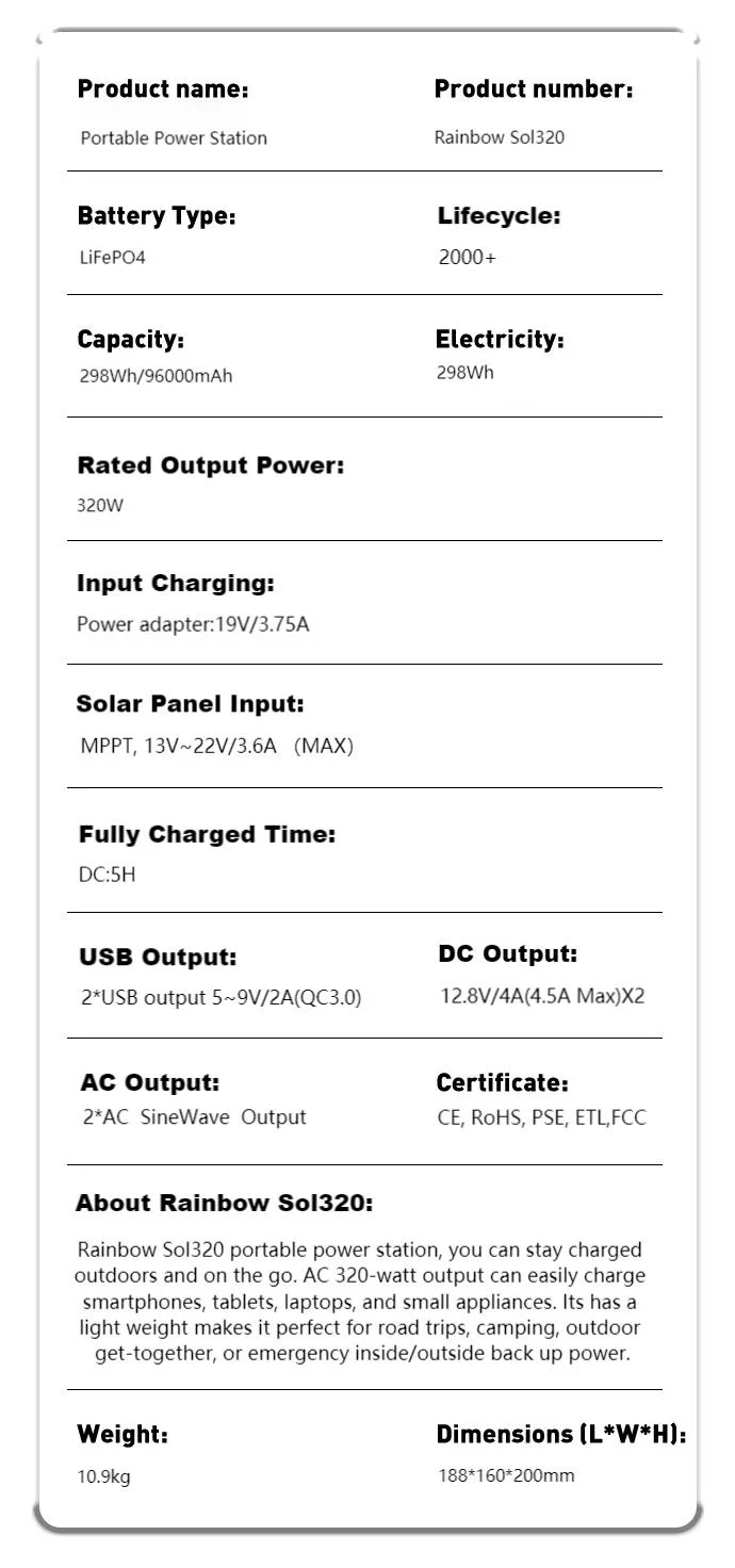 320watt 298wh 110V 220V Solar Generator Portable Power Station for Indoor and Outdoor