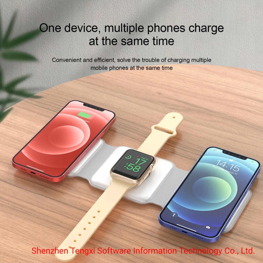 Triple Fold Magnetic Wireless Charger for Smart Phone Smart Watch and Tws