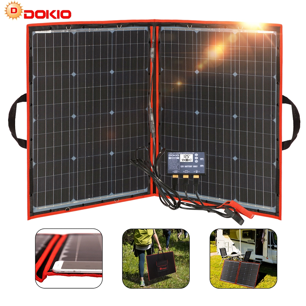 Dokio 110W (55Wx2PCS) Flexible Foldble Mono Solar Panel 100W for Travel & Boat & RV High Quality Portable Solar Panel